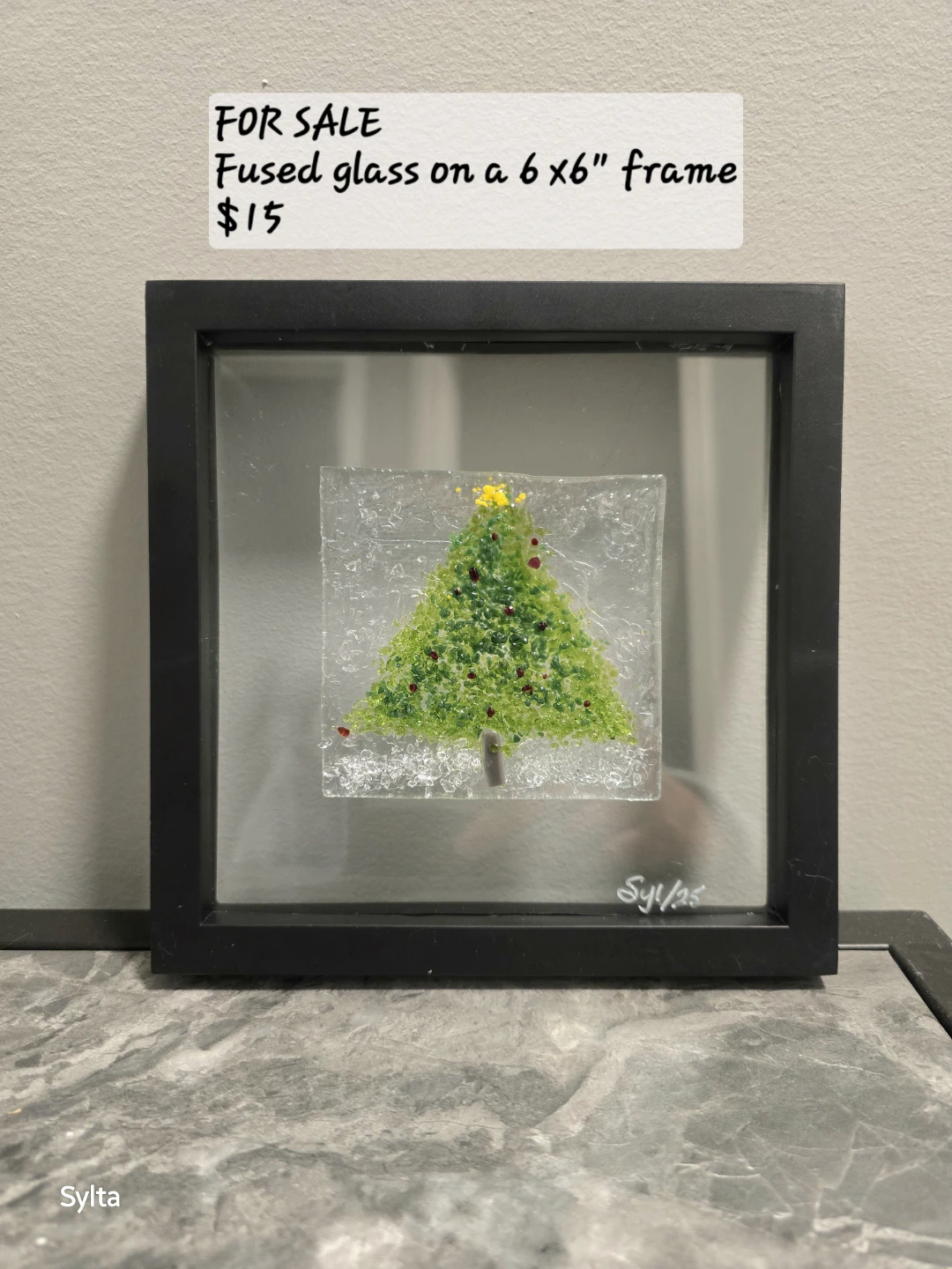 Fused Glass Christmas Tree Art - 6x6 Frame
