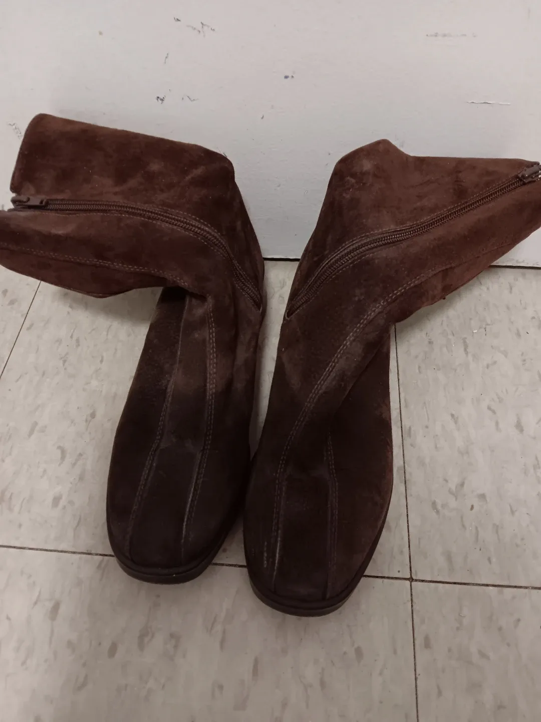 Brown Suede Boots with Zipper thumbnail