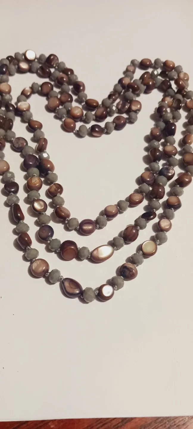 Beautiful Stone Beaded Necklace - Brown & Gray thumbnail