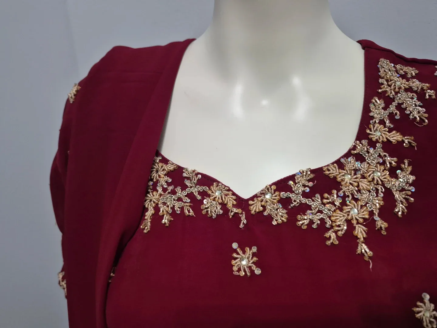 Burgundy Embroidered Dress image indicator(3)