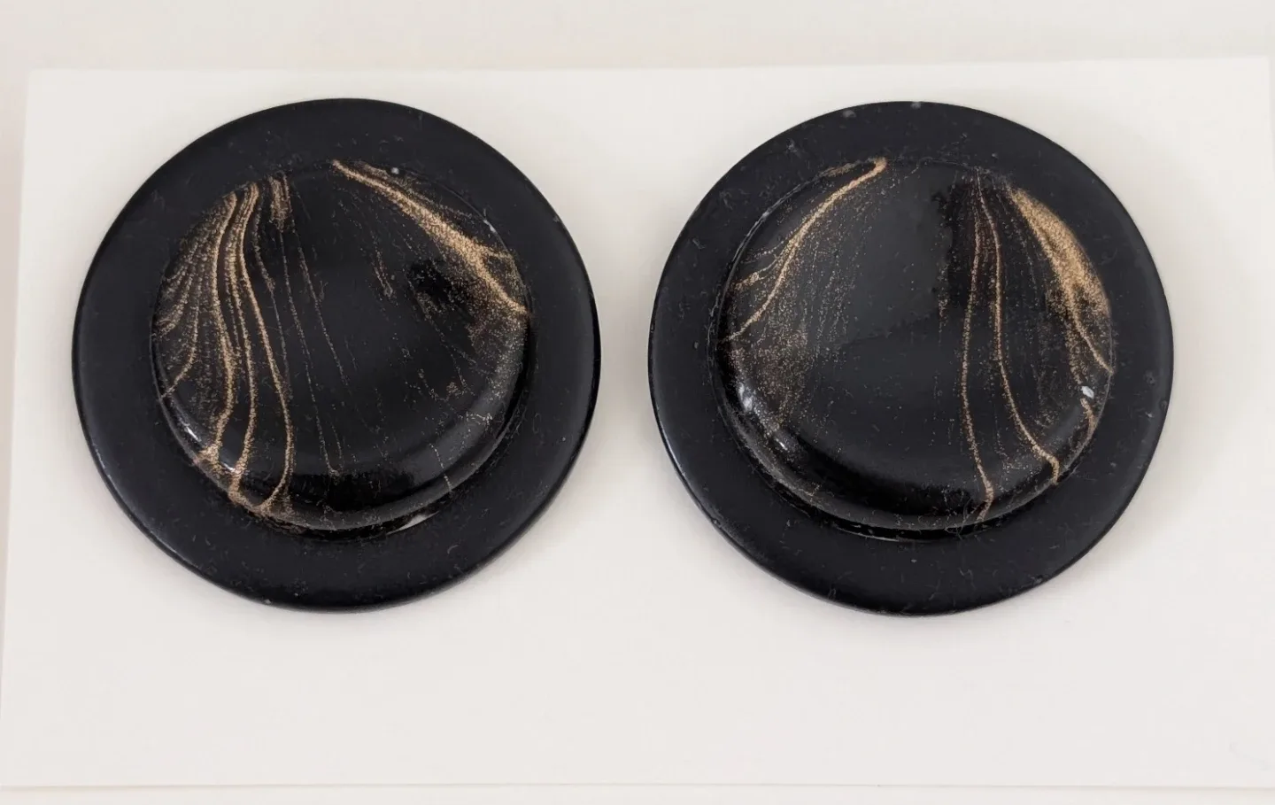 Black Resin Earrings with gold painted veining