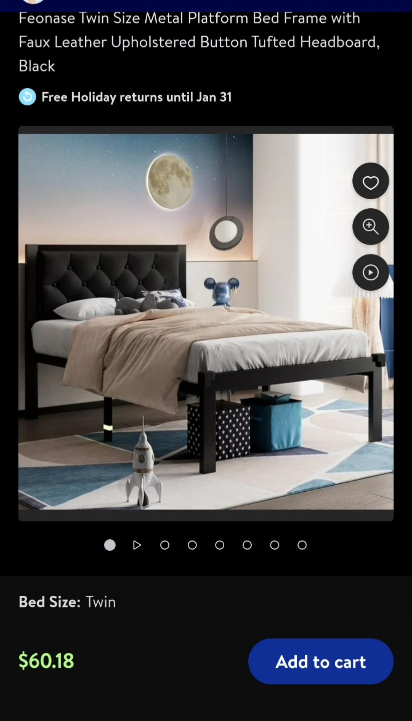 Feonase Twin Black Metal Bed Frame (New)