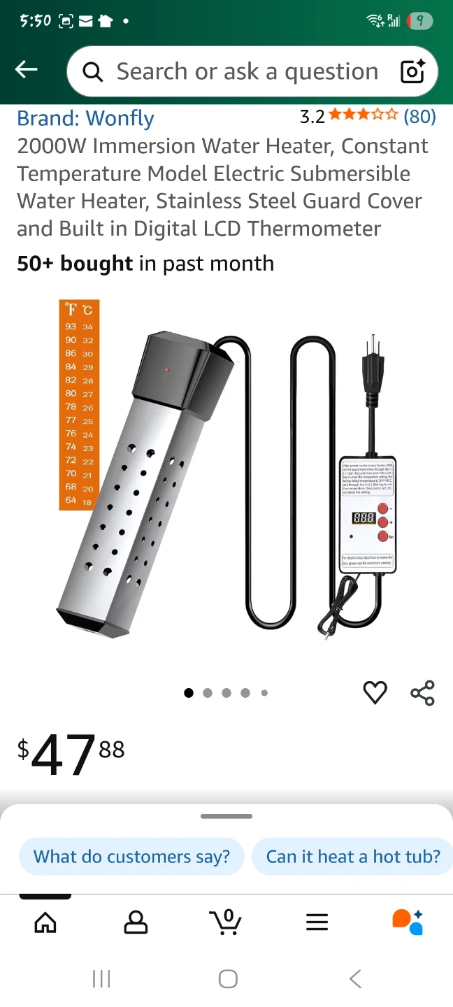2000W Immersion Water Heater- NEW