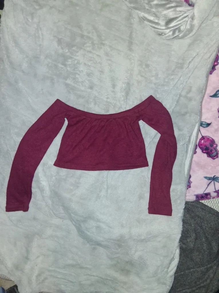 Burgundy Off-the-Shoulder Long Sleeve Top
