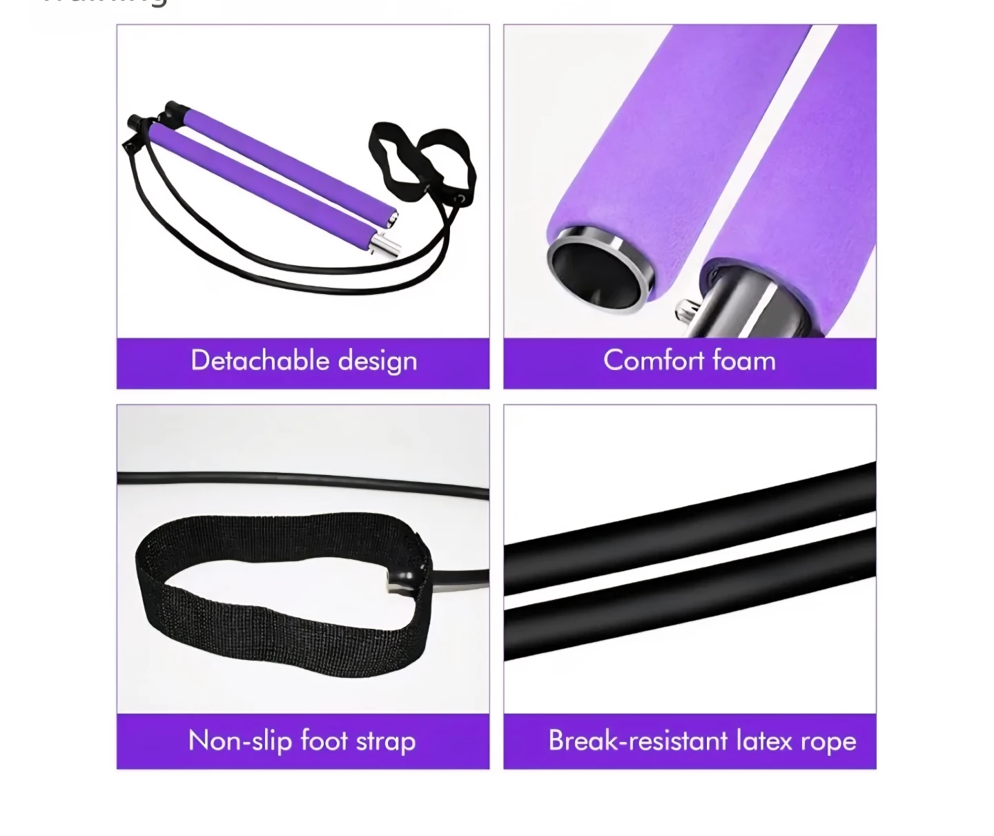Pilates Bar Kit with Resistance Band - Purple - photo 4