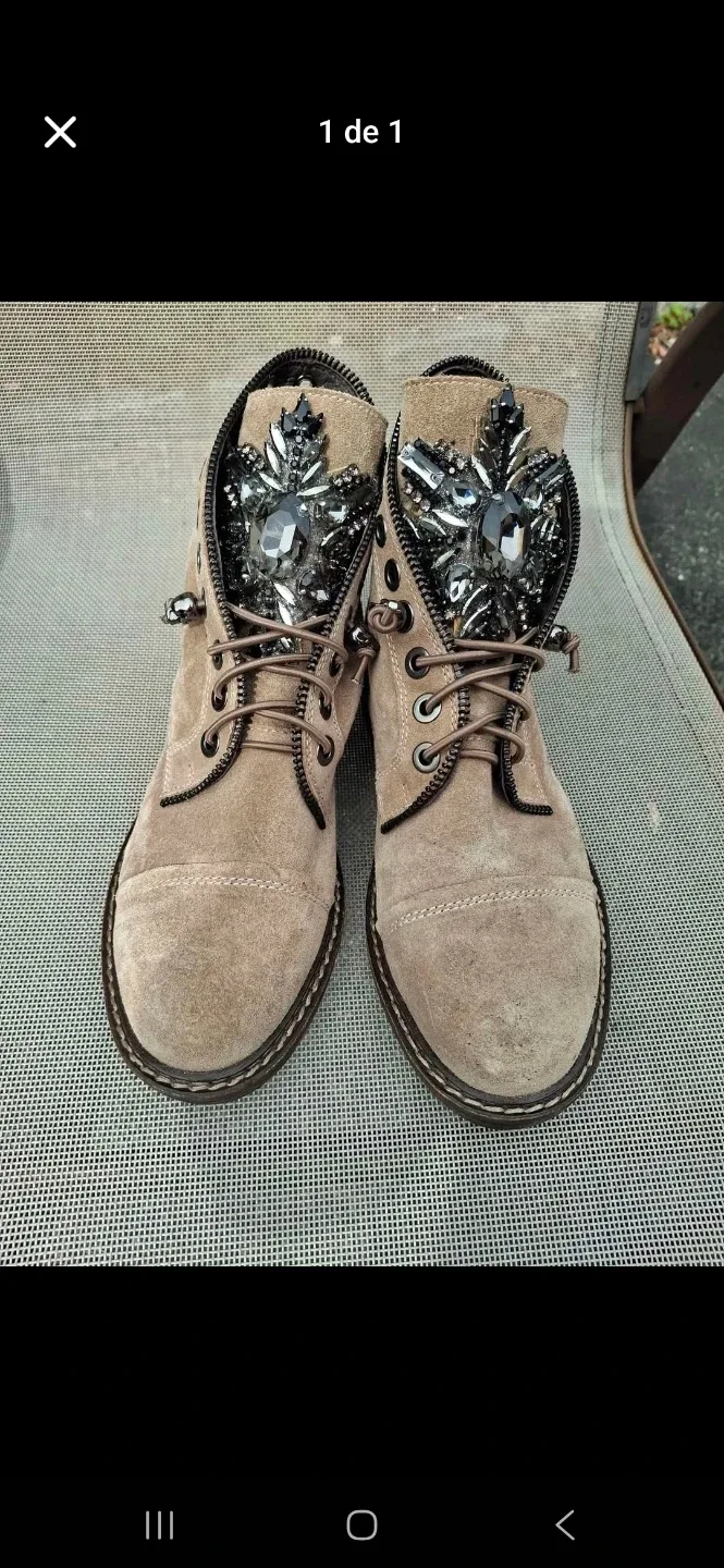 Suede Lace-up Ankle Boots with Embellishments thumbnail