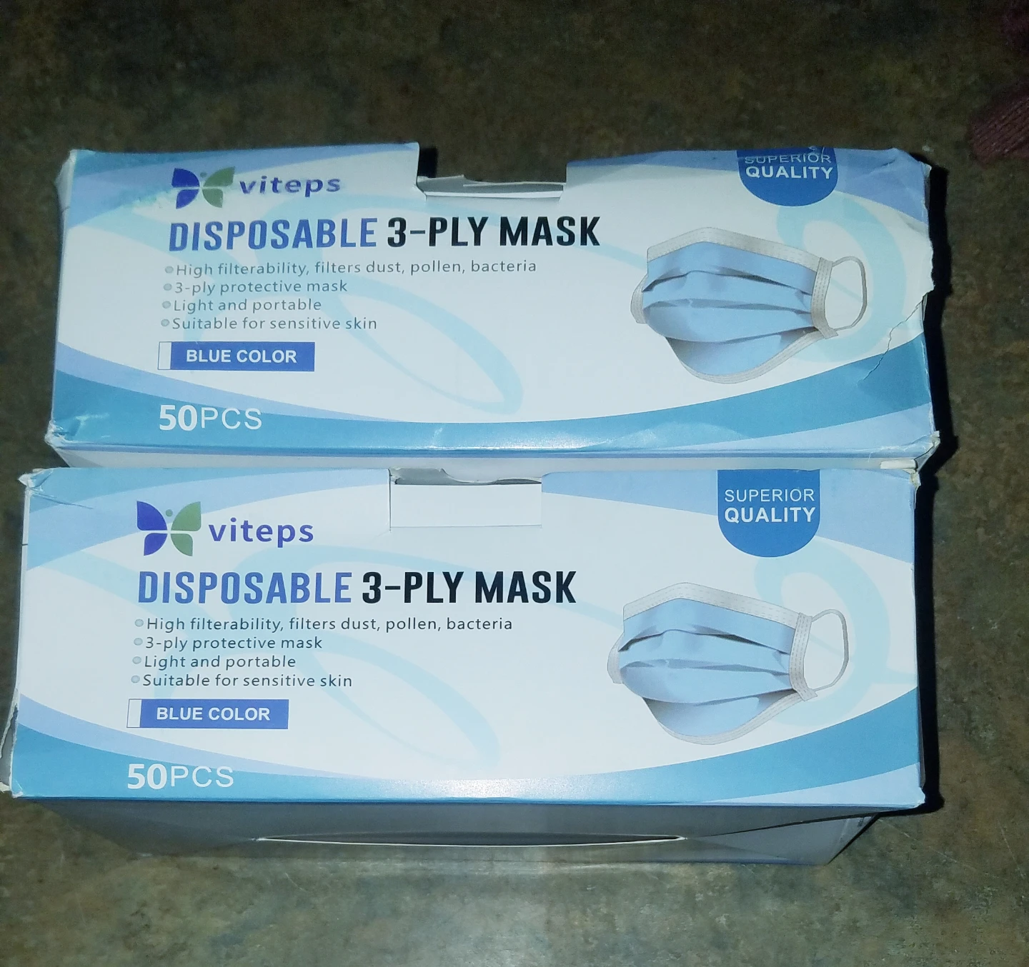 3-ply Blue Latex Free Face Masks 2 Boxes Of 50 - photo 2