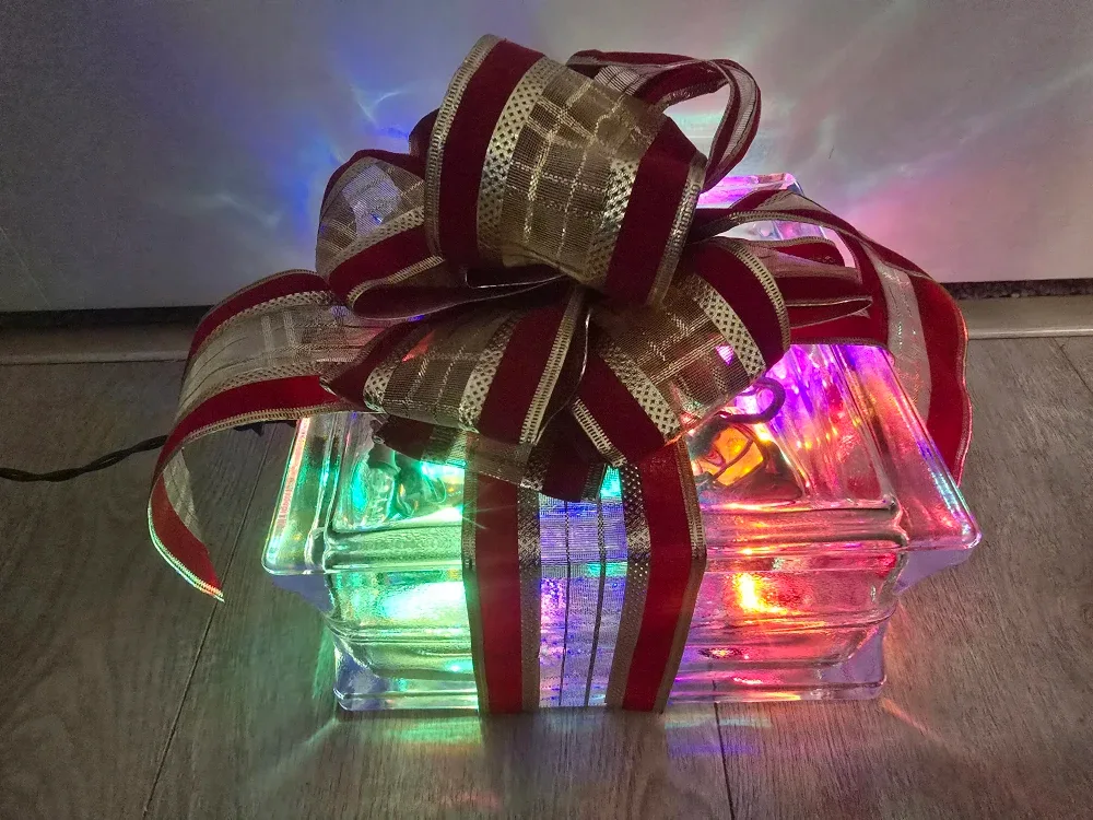 Glass Light-Up Christmas Present Box $15 each. image indicator(5)