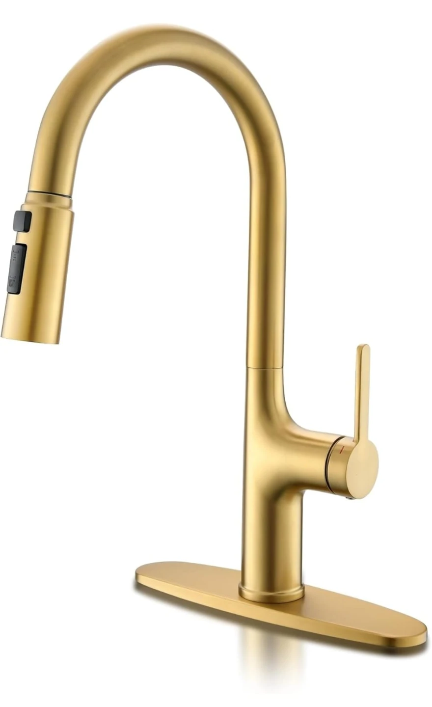 Gold Kitchen Faucet with 3-Function Spray Head