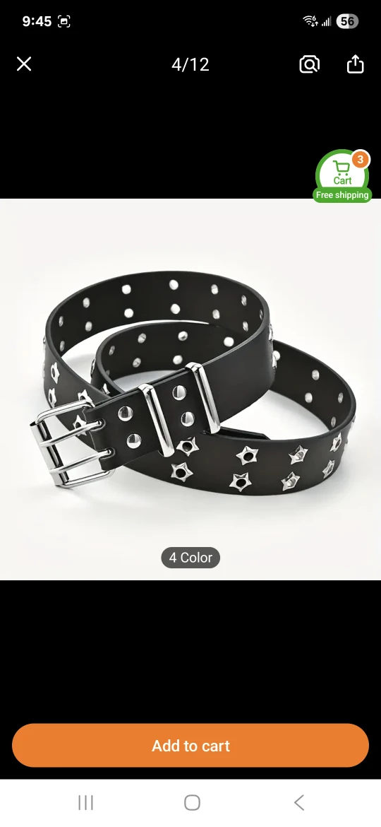 Black Belt with Star Details - Size 43.3 in