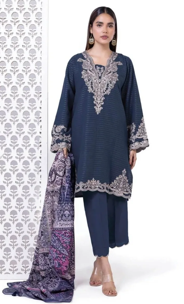 Khaadi's Blue Embroidered Shalwar Kameez with Shawl