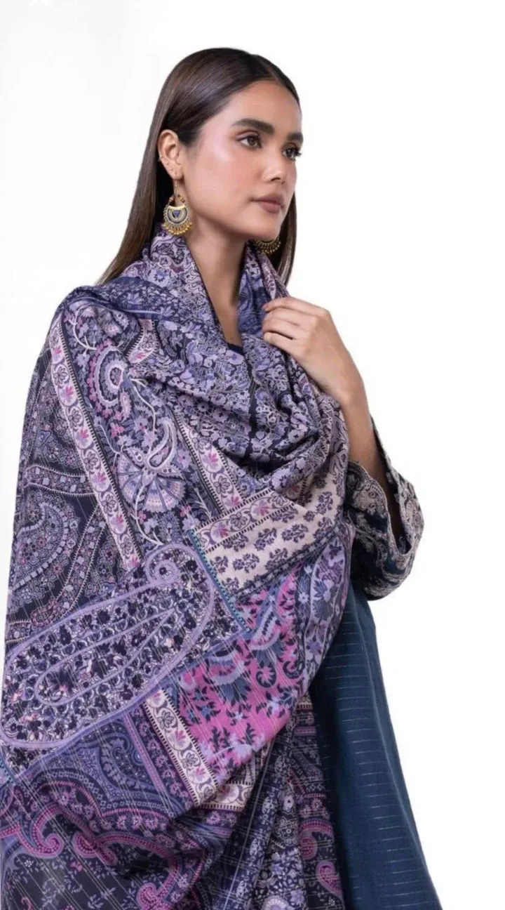 Khaadi's Blue Embroidered Shalwar Kameez with Shawl image indicator(4)