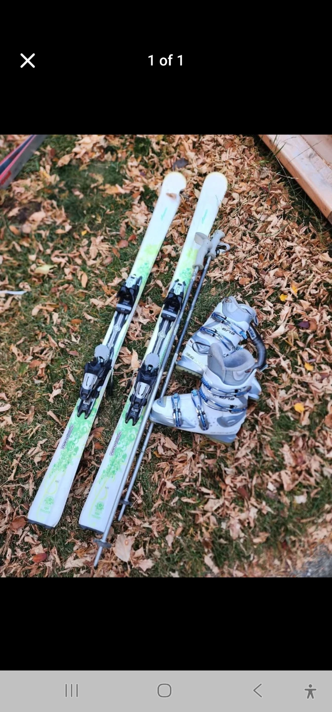 Rossignol 150 skis, poles, and boots women size 7
