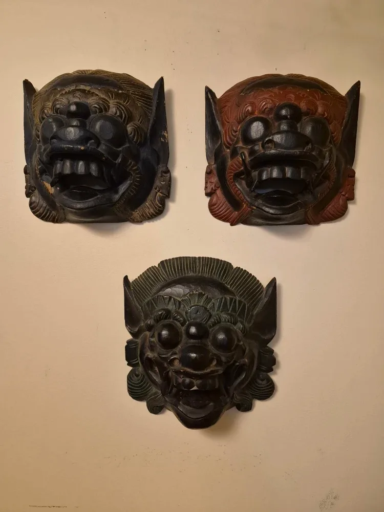 Set of Three Decorative Wooden Masks