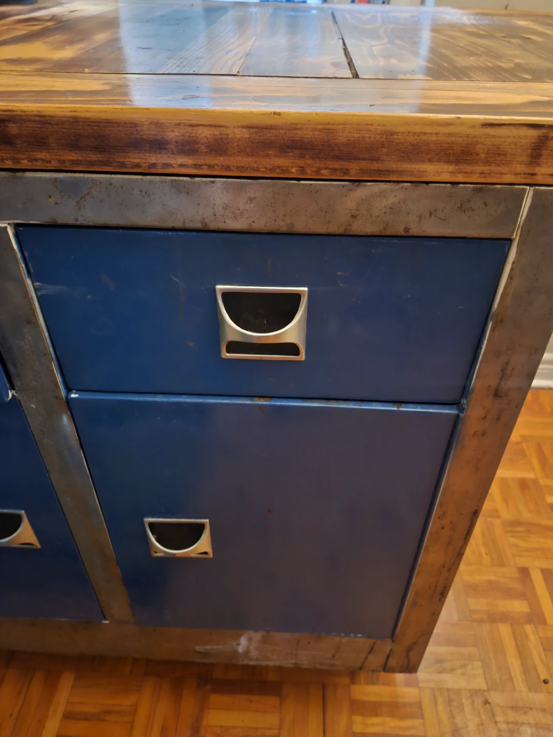 Wood Top Kitchen Island with Blue Drawers - photo 3