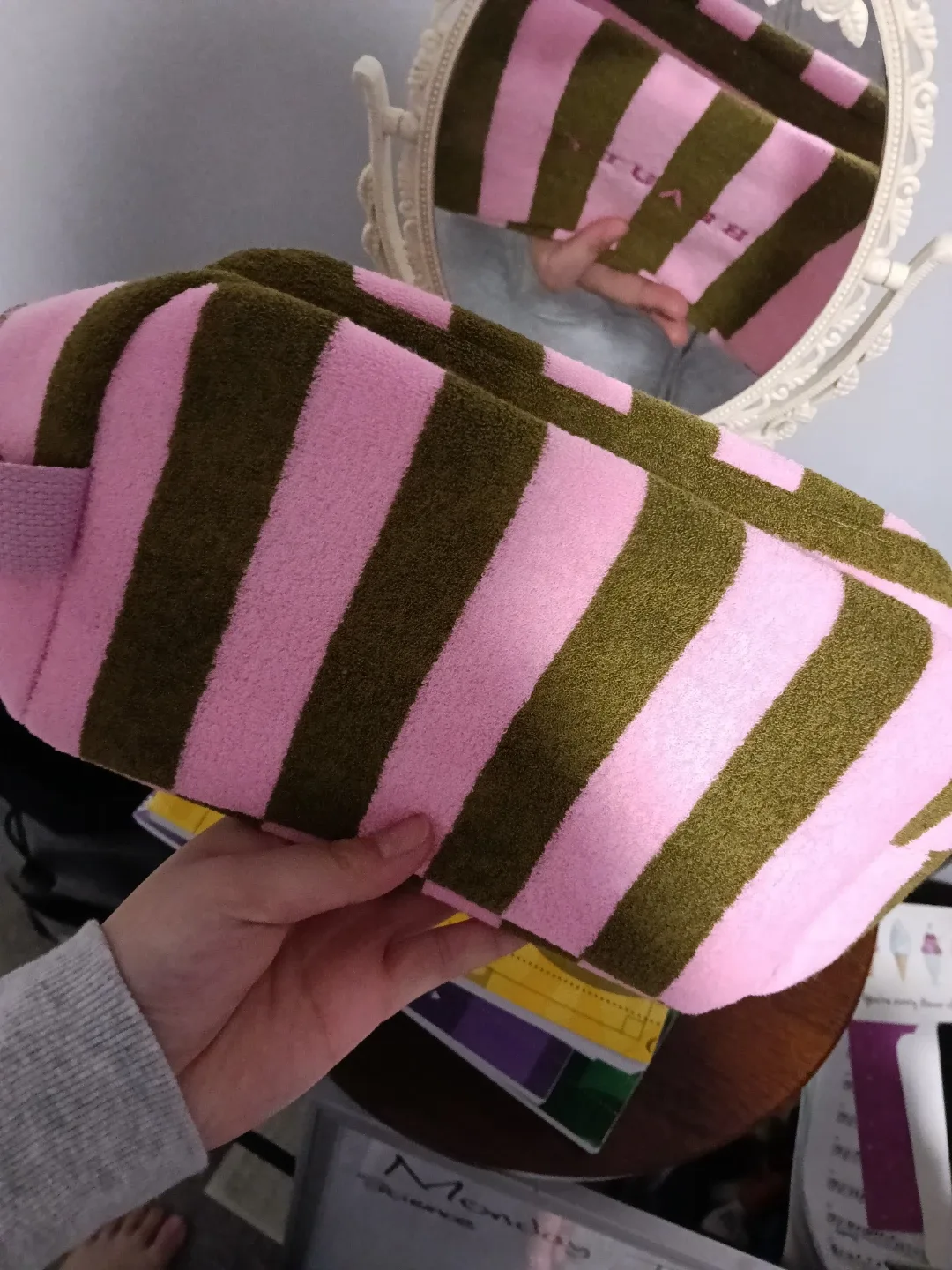 Beauty Bag - Pink & Olive Stripe image indicator(3)
