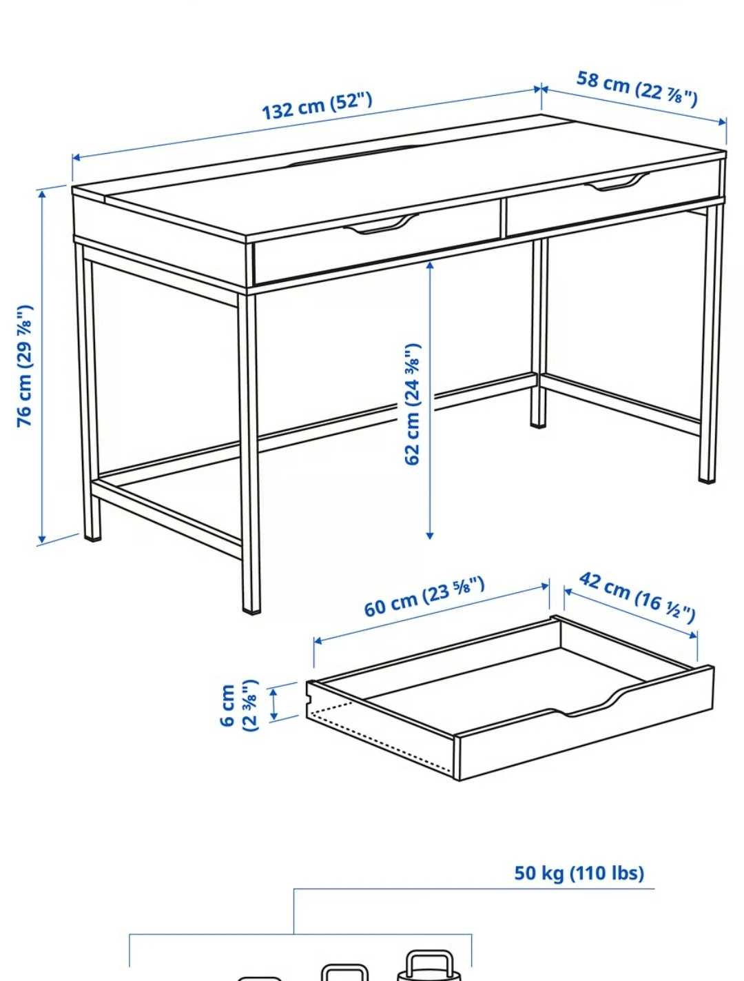 IKEA Alex desk, white, 52" x 22 7/8" - photo 2