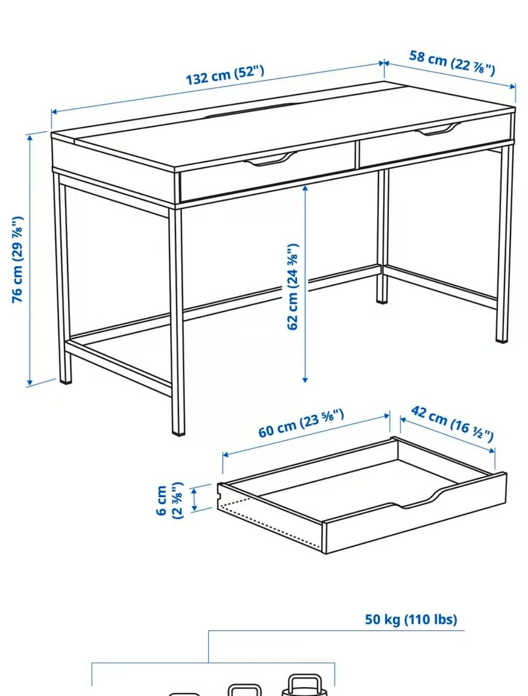 IKEA Alex desk, white, 52" x 22 7/8" image indicator(2)