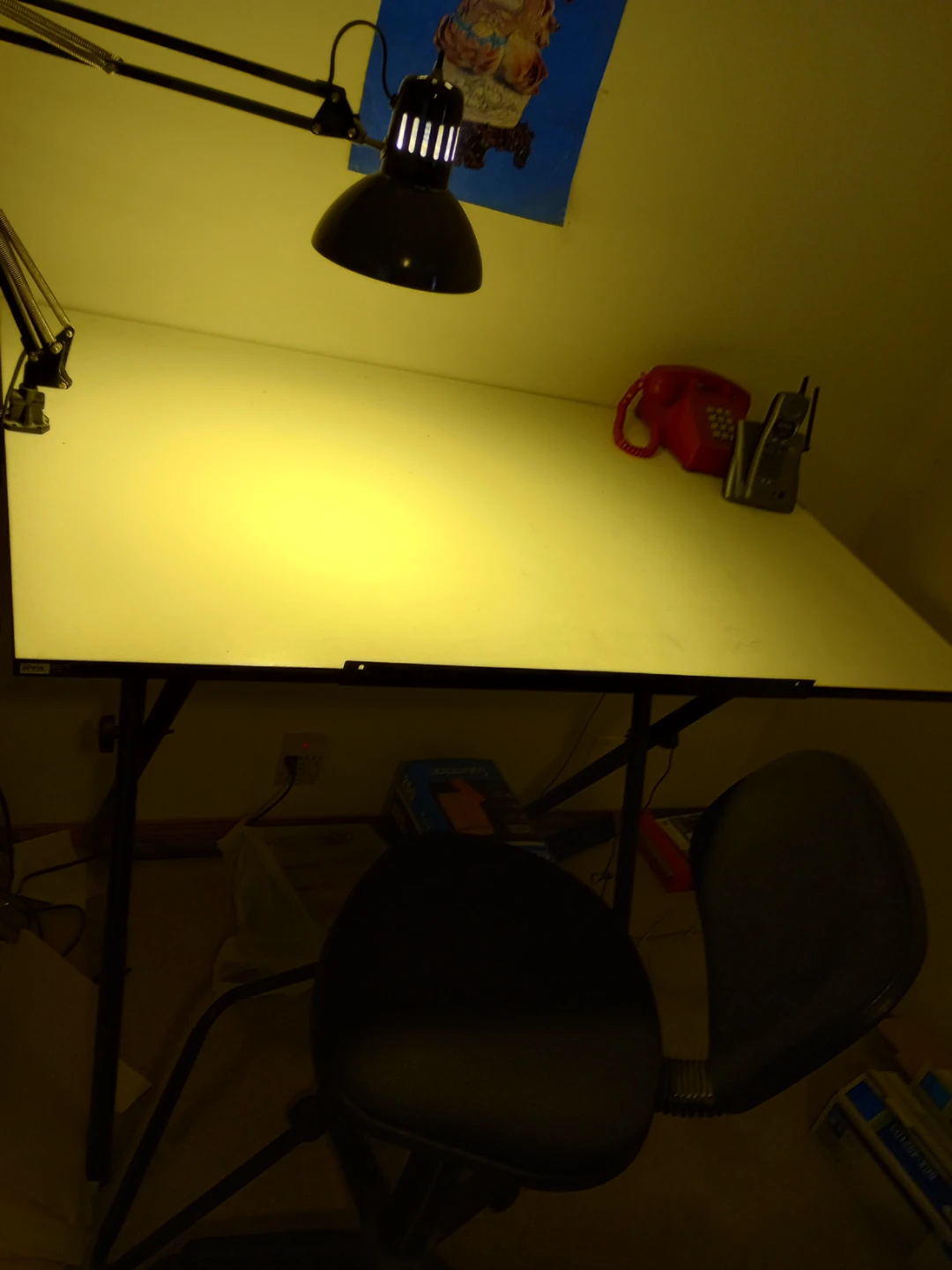 Drafting Table with Lamp and Chair