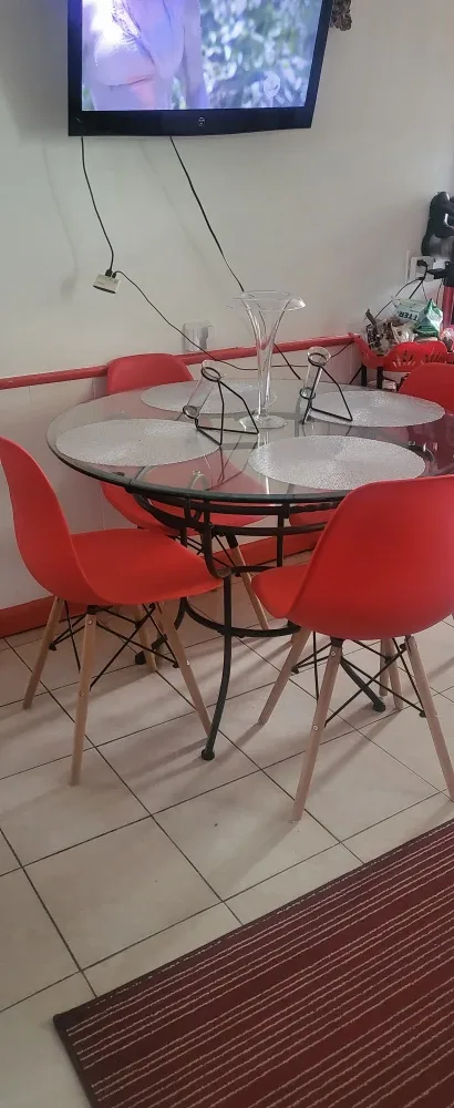 Glass Top Dining Table with 4 Red Chairs image indicator(3)