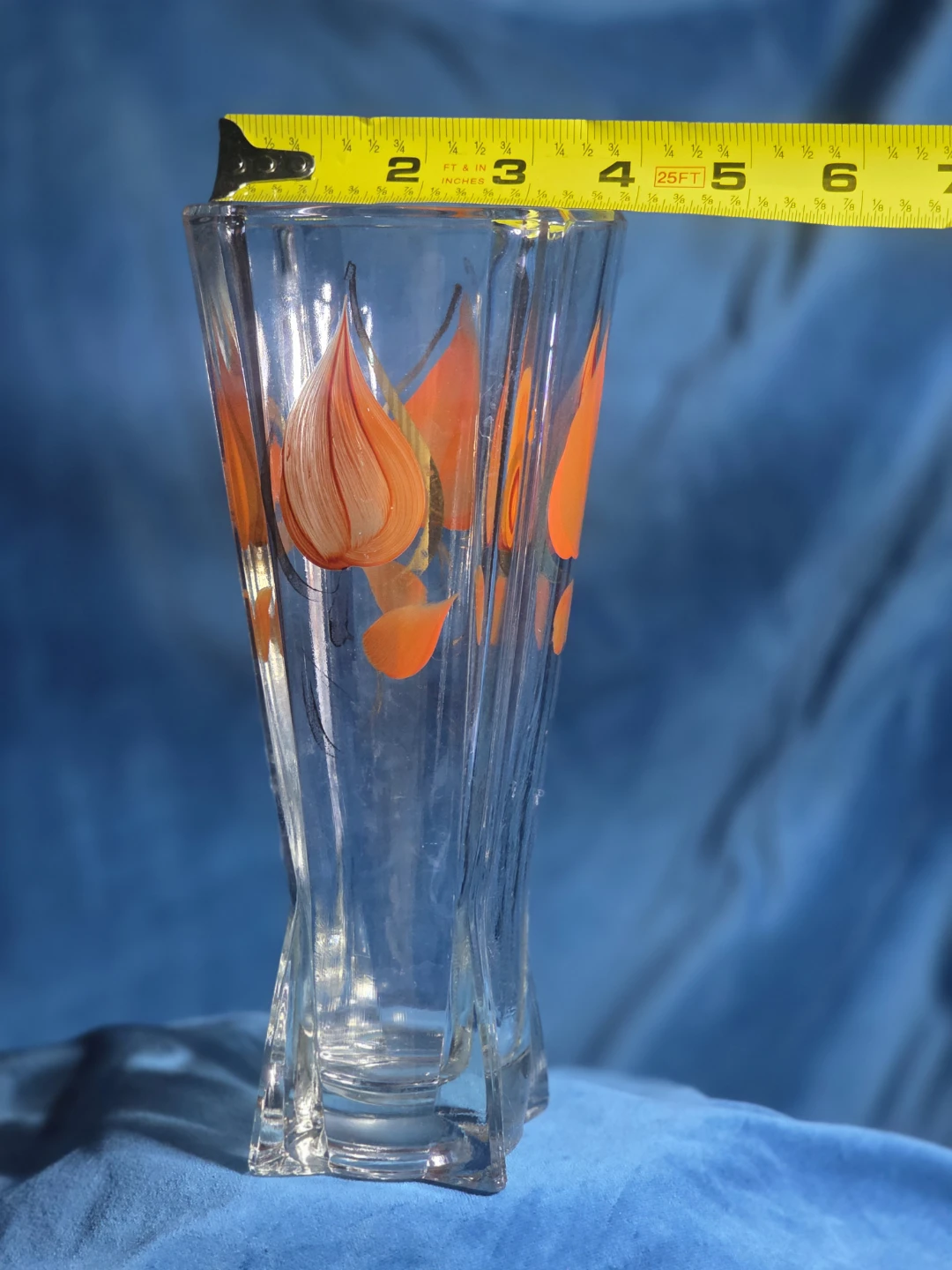 Orange Floral Vintage Glass Vase - photo 3
