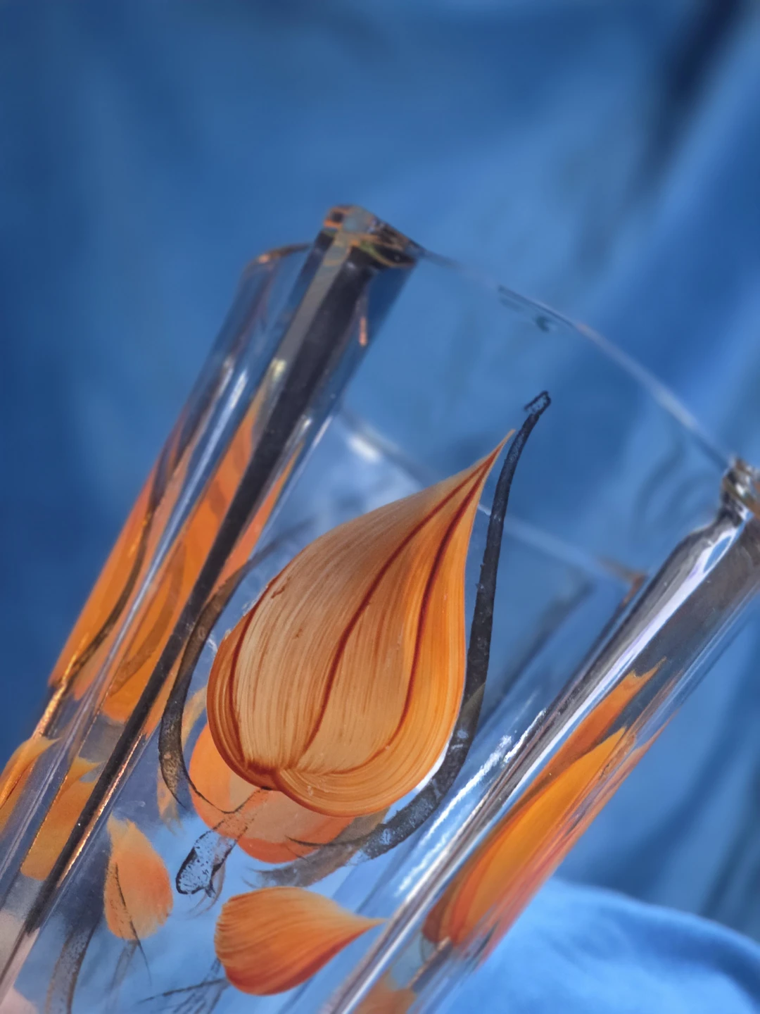 Orange Floral Vintage Glass Vase - photo 4