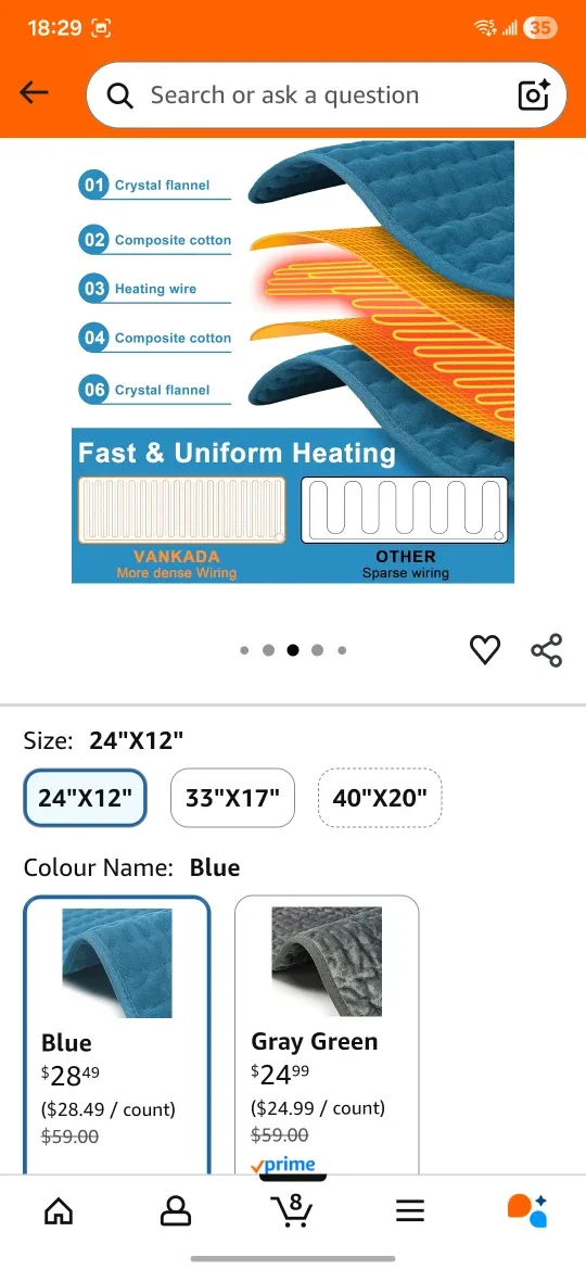 VANKADA Blue Heating Pad 24"x12" image indicator(4)