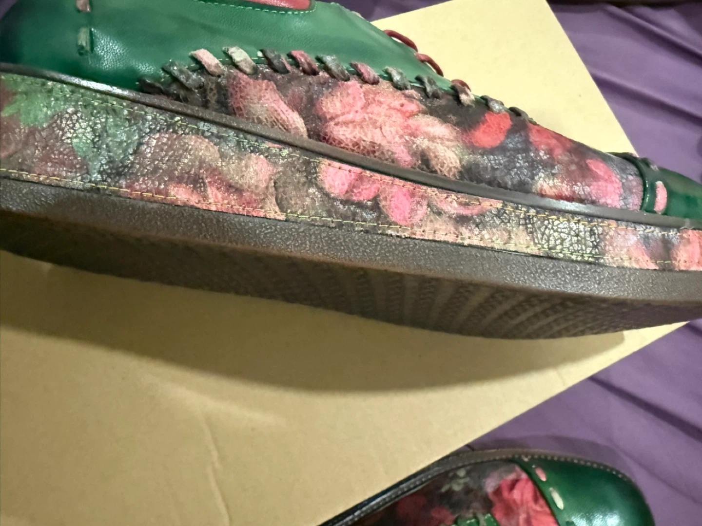 Unique Floral Leather Shoes - Green & Red - photo 3