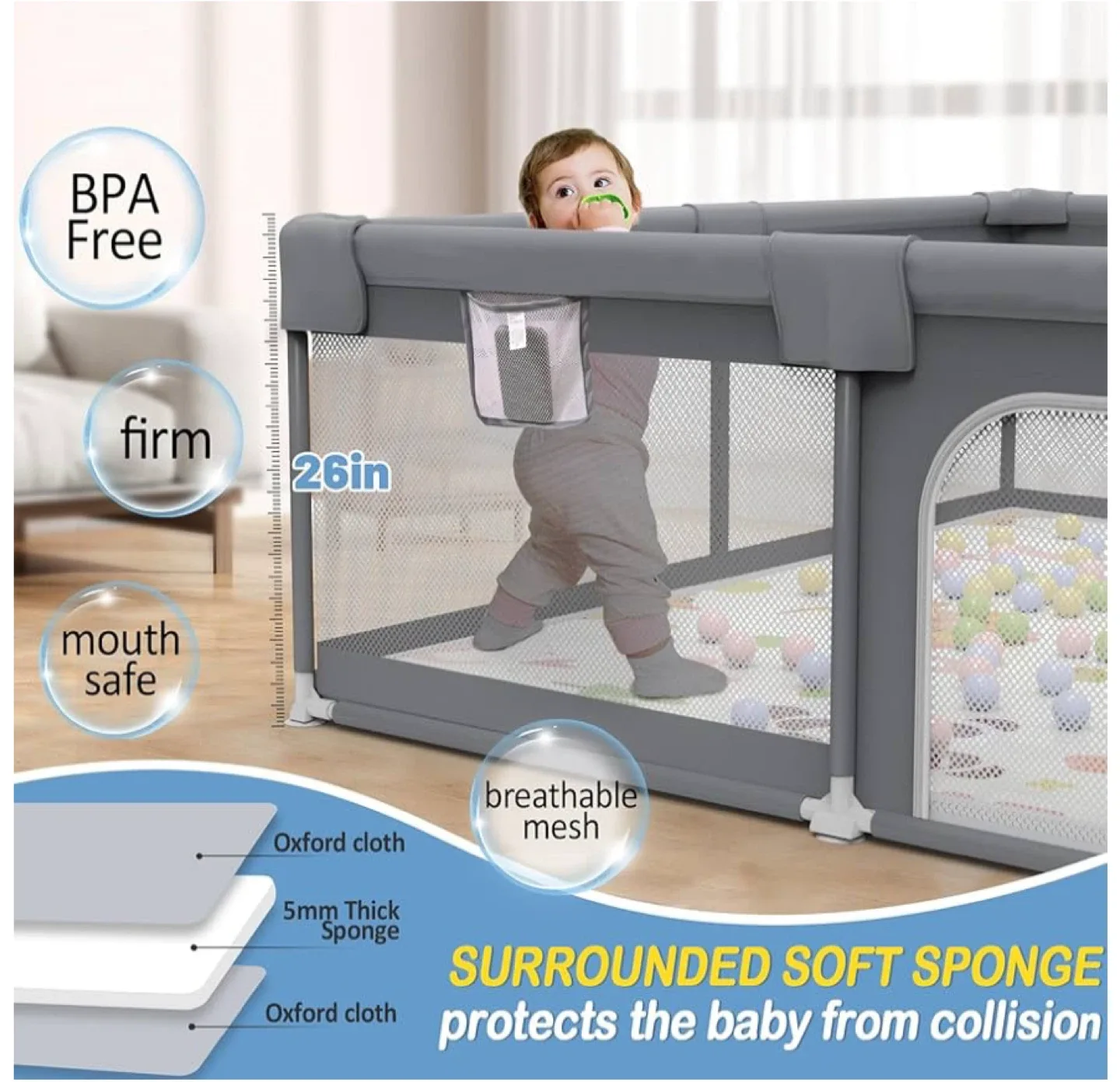 Baby Playpen, 71"x59" for Babies and Toddlers, Without Mat image indicator(4)