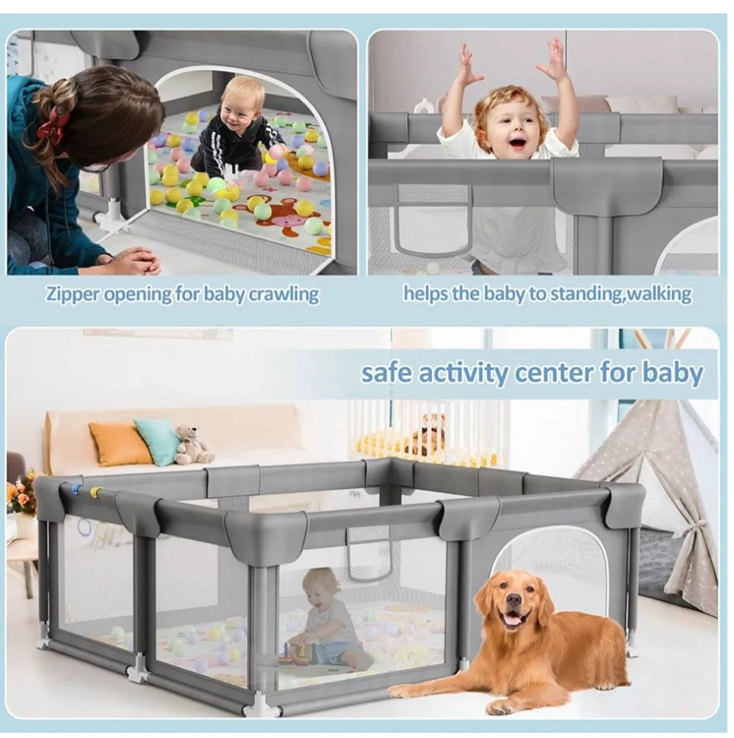 Baby Playpen, 71"x59" for Babies and Toddlers, Without Mat image indicator(5)