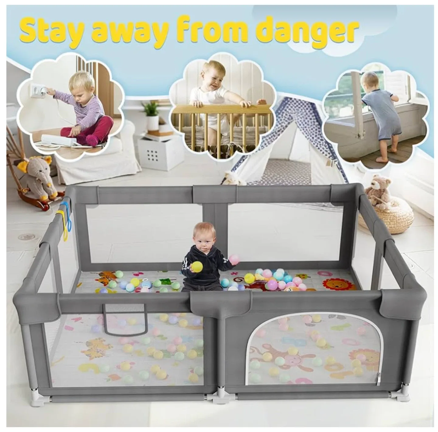Baby Playpen, 71"x59" for Babies and Toddlers, Without Mat image indicator(3)