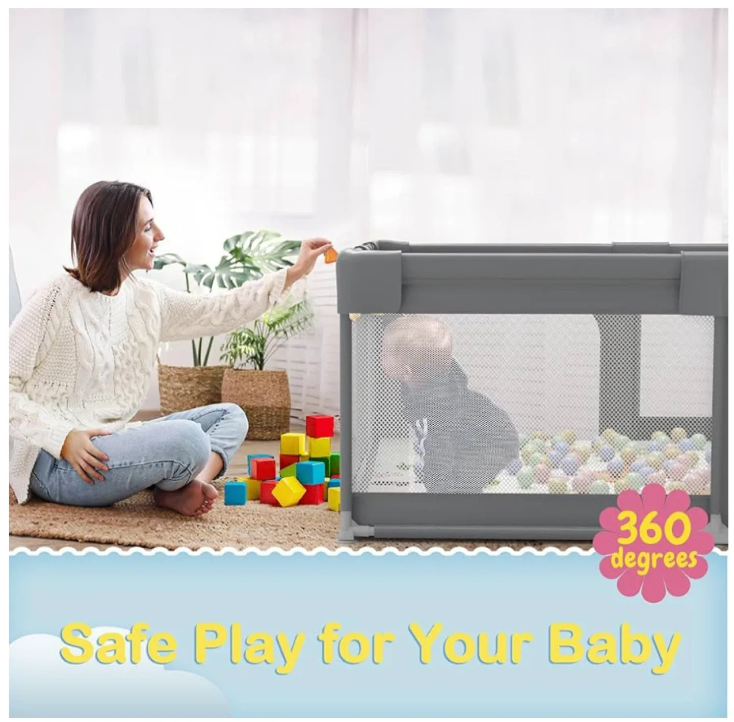 Baby Playpen, 71"x59" for Babies and Toddlers, Without Mat image indicator(9)