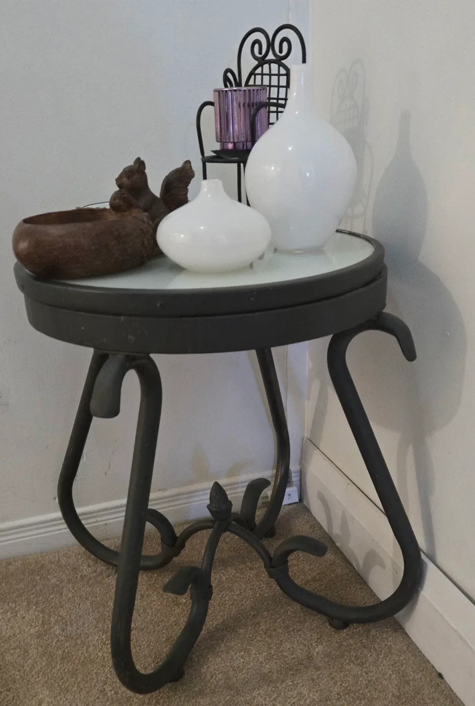 Round Metal Side Table with Glass Top