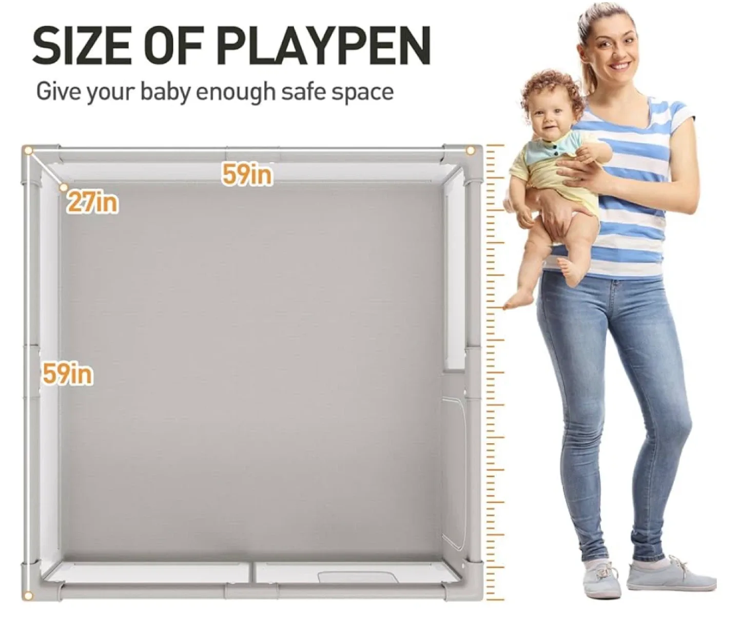 Baby Playpen, Playpen for Babies(59 * 59 * 27inch), without mat image indicator(2)
