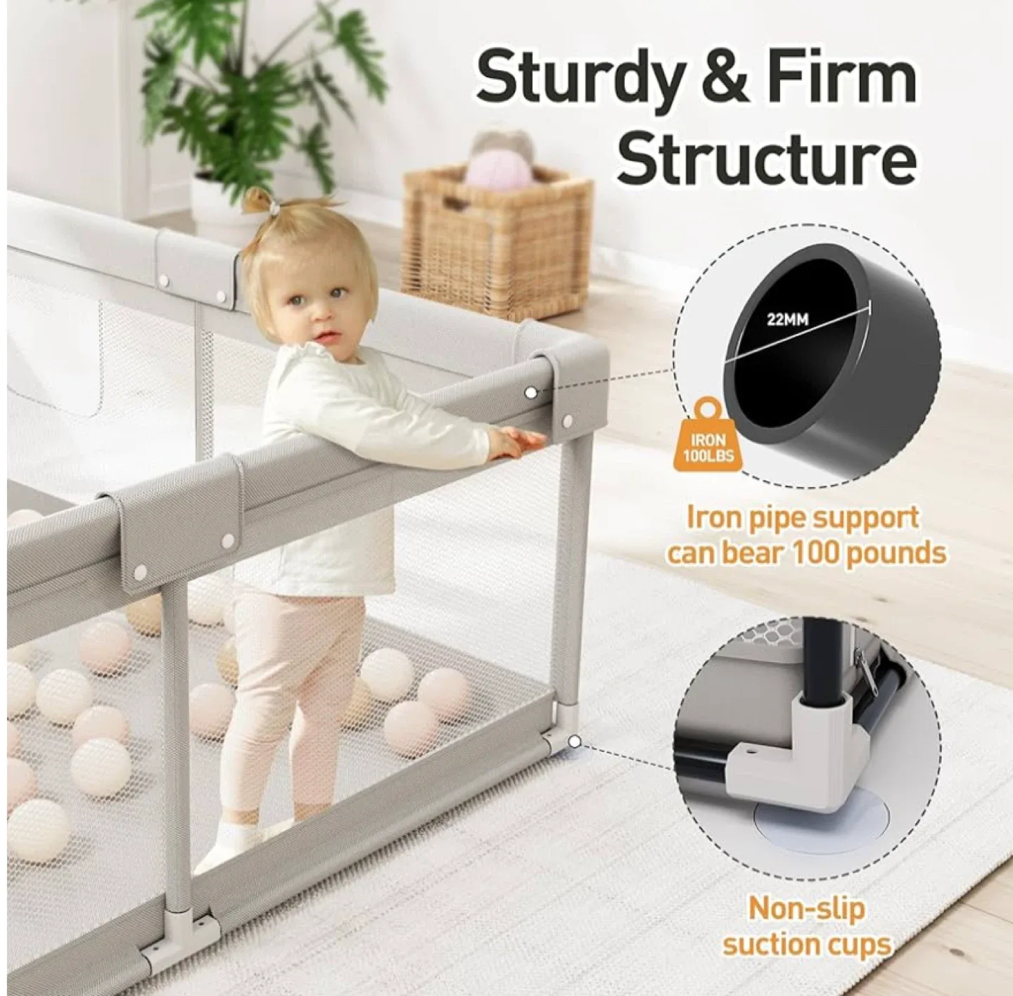 Baby Playpen, Playpen for Babies(59 * 59 * 27inch), without mat image indicator(3)