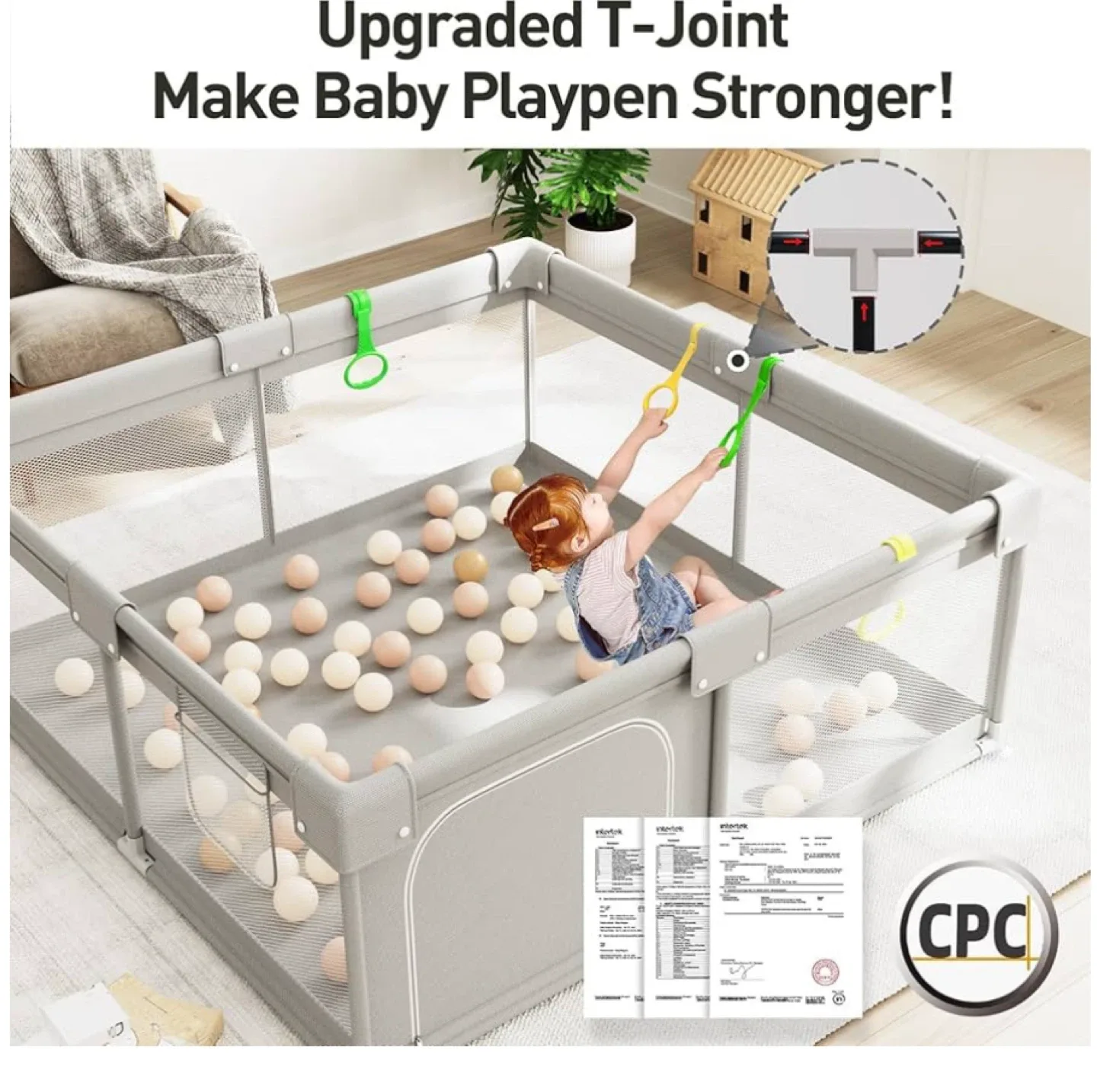 Baby Playpen, Playpen for Babies(59 * 59 * 27inch), without mat image indicator(5)