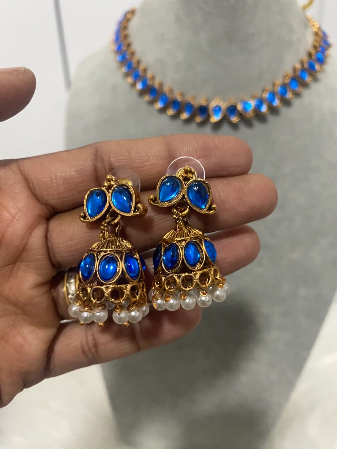 Necklace and Earring Set - Blue & Gold thumbnail