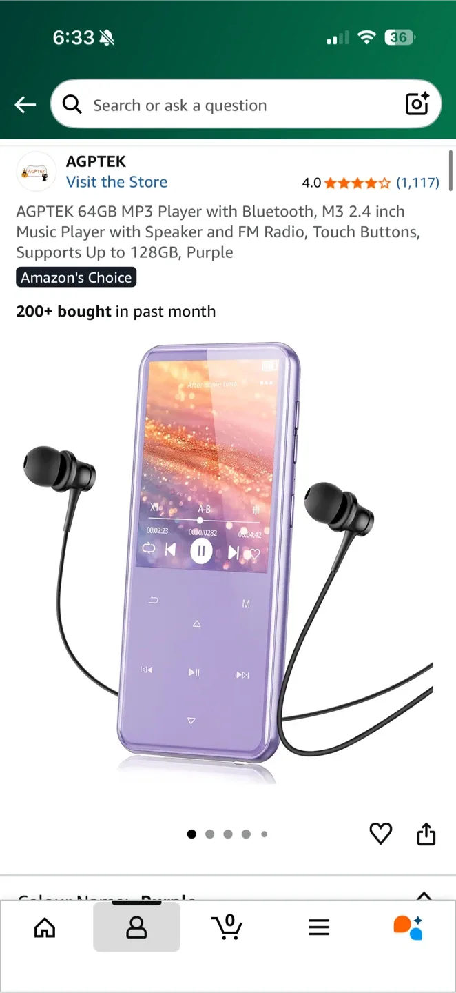 AGPTEK M3 64GB MP3 Player - Purple image indicator(2)