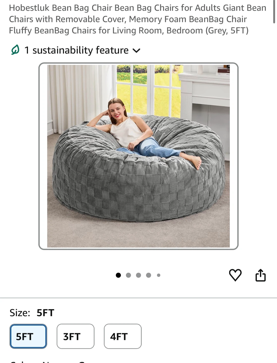 5FT Hobestluk Bean Bag Chair - Grey