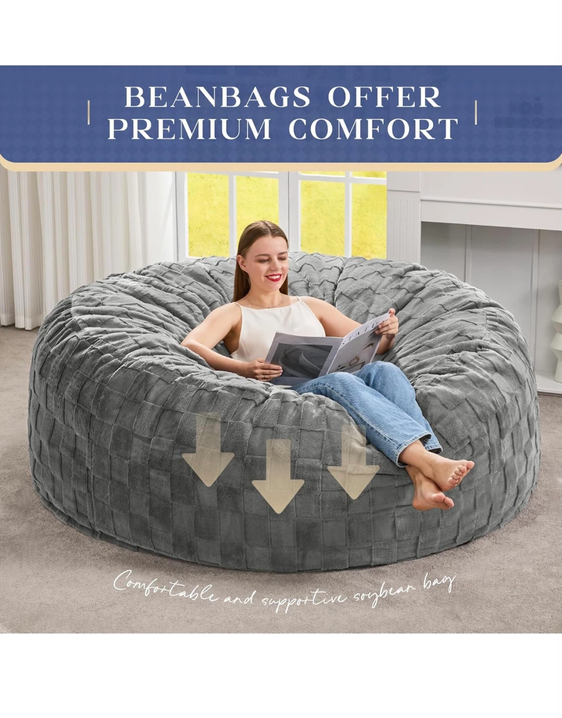 5FT Hobestluk Bean Bag Chair - Grey - photo 4