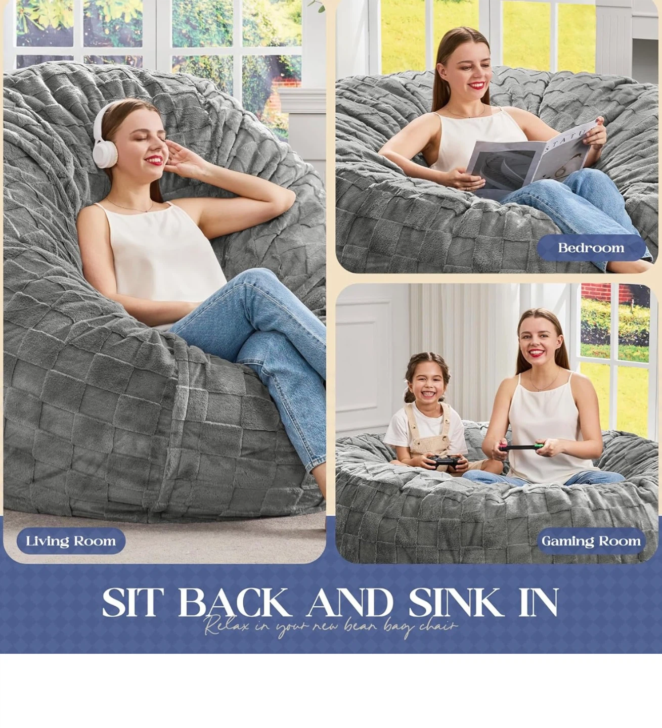 5FT Hobestluk Bean Bag Chair - Grey - photo 5