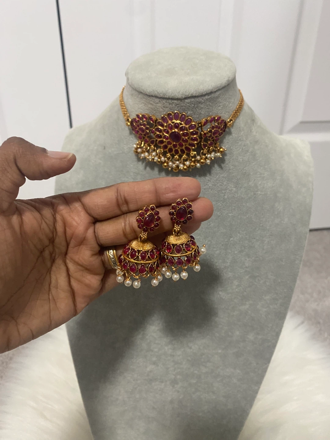 Necklace & Earrings Set - Red & Gold - photo 4