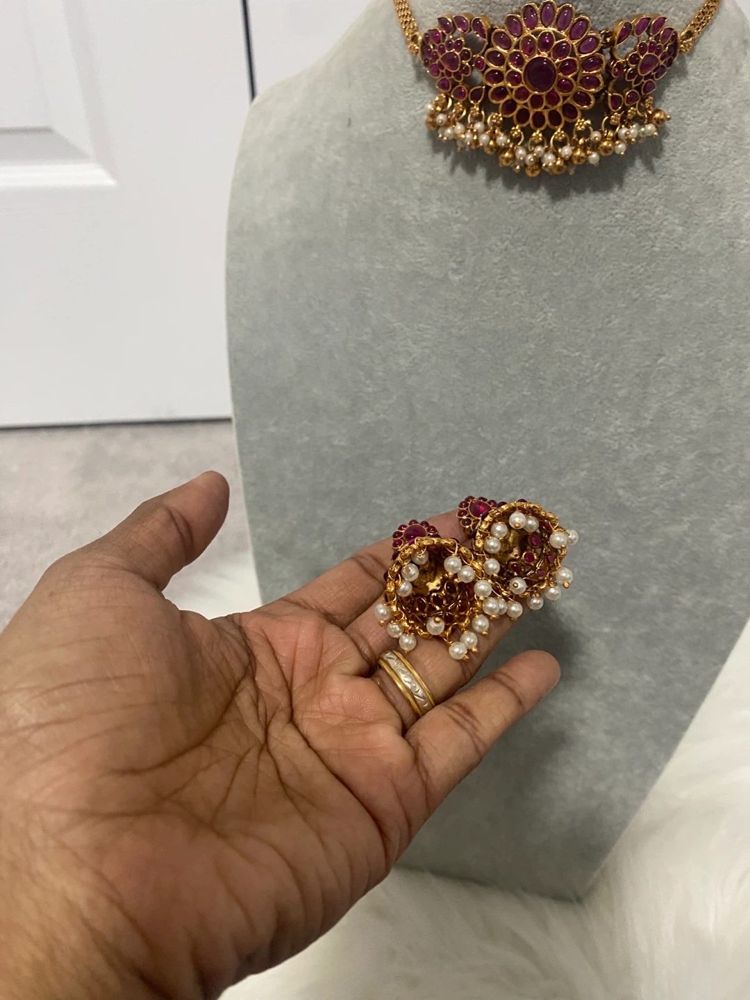Necklace & Earrings Set - Red & Gold - photo 3