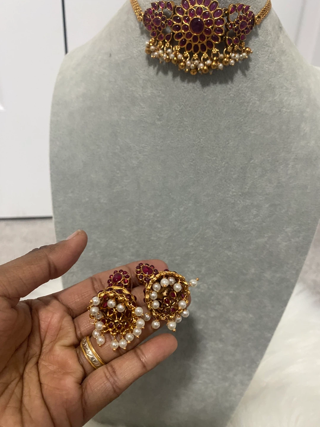 Necklace & Earrings Set - Red & Gold - photo 2