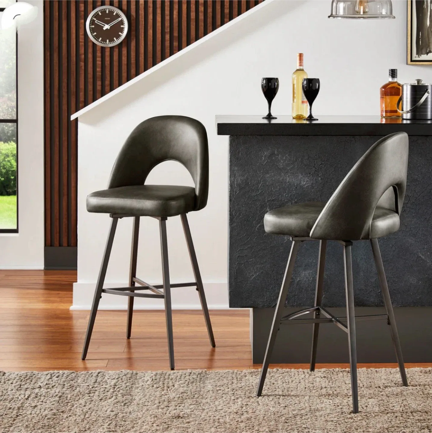 2 New Swivel Counter Height Stools  -  Gray or Black image indicator(2)