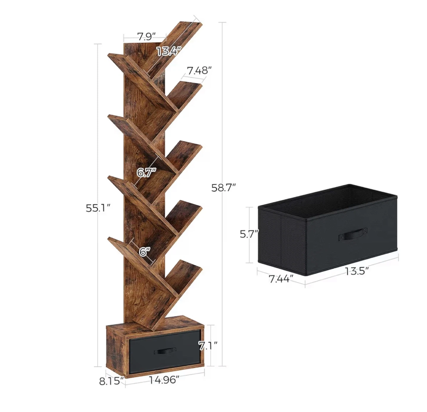 Brown 9-Shelf Tree Bookshelf - photo 3