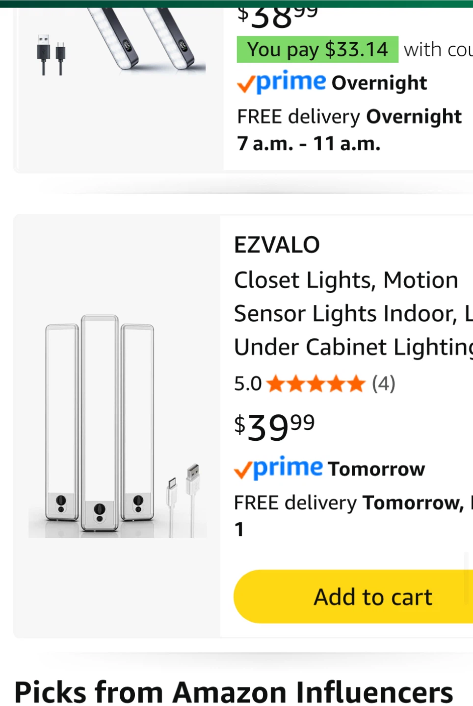 EZVALO Closet Lights, Motion Sensor, 3 Pack