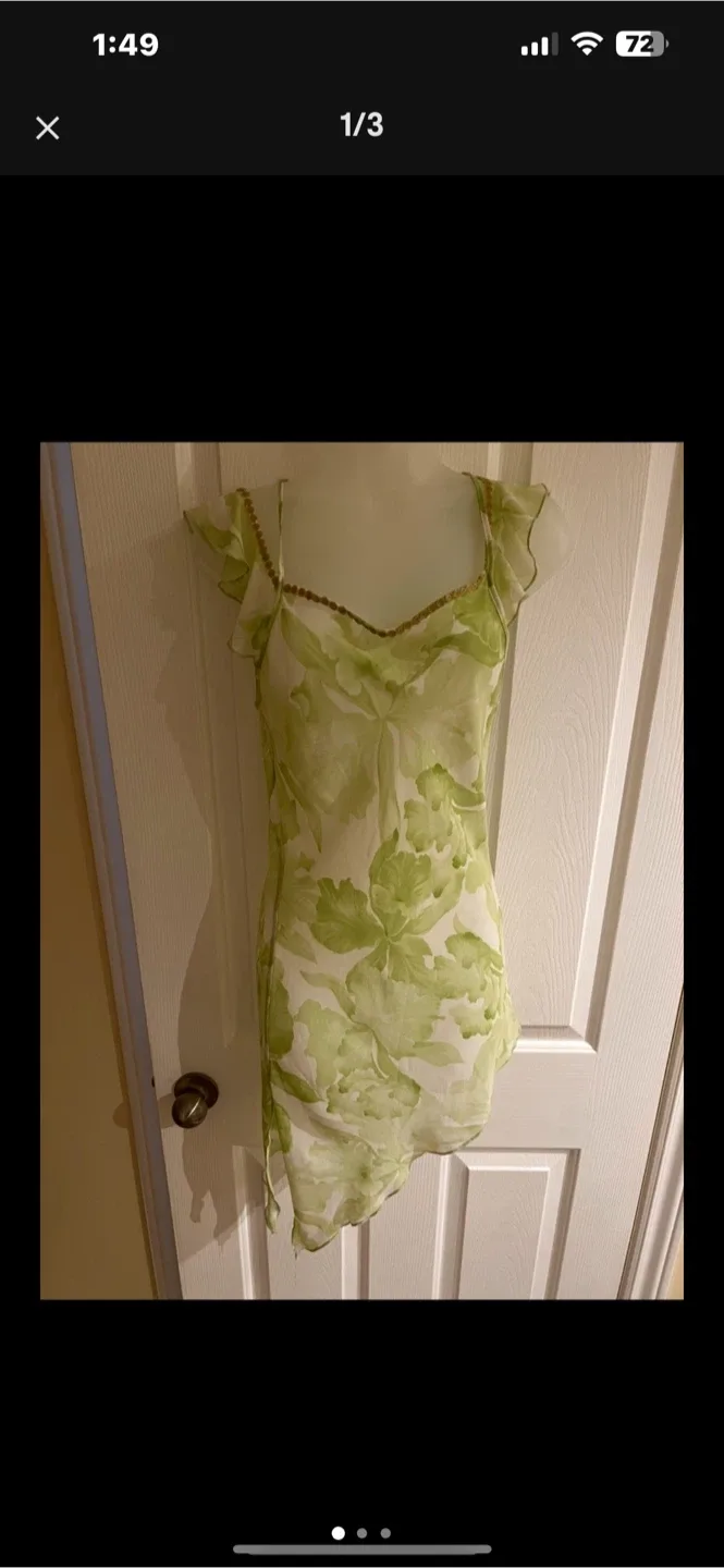 Floral Print Mini Dress - Green & White thumbnail