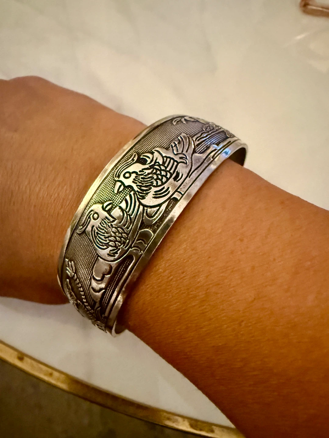 Silver Tone Cuff Bracelet with Bird Design(unisex)