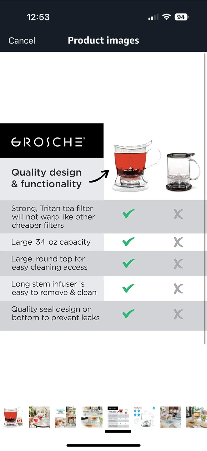 GROSCHE Aberdeen Tea Steeper, Tea Infuser, BPA PFAS Free, Clear image indicator(4)